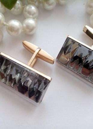 Запонки "кришталь" срср, 60-е годы металлические с стеклянным кабоном винтаж оргстекло ретро позолота