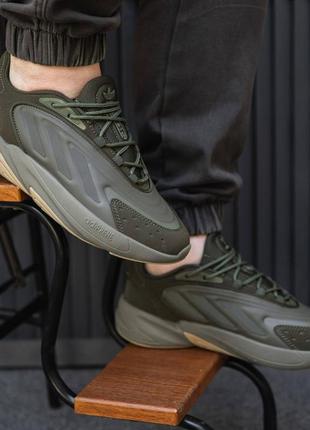 Хаки зеленые кроссовки массивные adidas ozelia направлены острые адидас озелия как бультерьер1 фото
