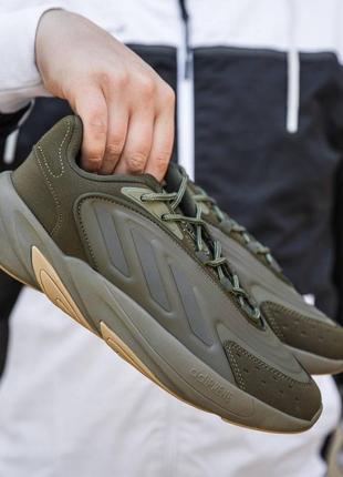 Хаки зеленые кроссовки массивные adidas ozelia направлены острые адидас озелия как бультерьер5 фото