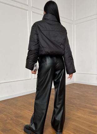 Куртка женская короткая демисезонная, стеганная плащевка, без капюшона, черная9 фото