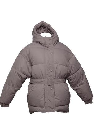Женская зимняя куртка, парка, пуховик с поясом бежевого цвета2 фото