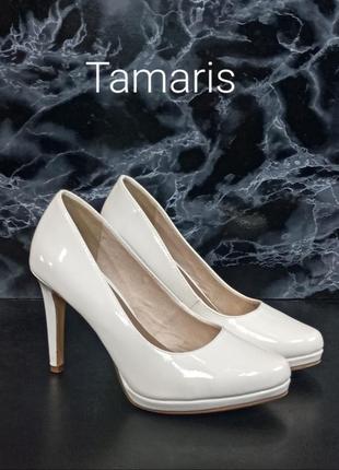 Шкіряні жіночі білі туфлі tamaris оригінал