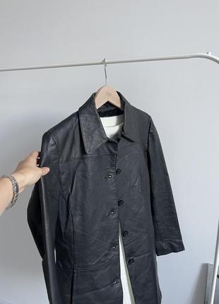 Пиджак плащ тренч кожаный жакет черный винтажный натуральная кожа5 фото
