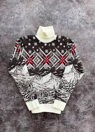 Новорічний светр білий орнамент