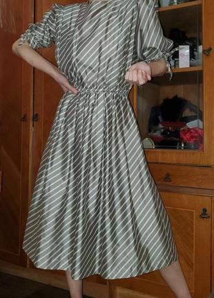 Винтажное платье в полоску рукав фонарик винтаж, деревенский стиль, бохо, прованс рустик1 фото