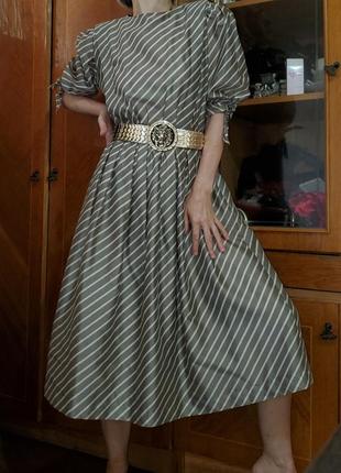 Винтажное платье в полоску рукав фонарик винтаж, деревенский стиль, бохо, прованс рустик3 фото