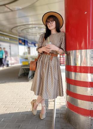 Винтажное платье в полоску рукав фонарик винтаж, деревенский стиль, бохо, прованс рустик6 фото
