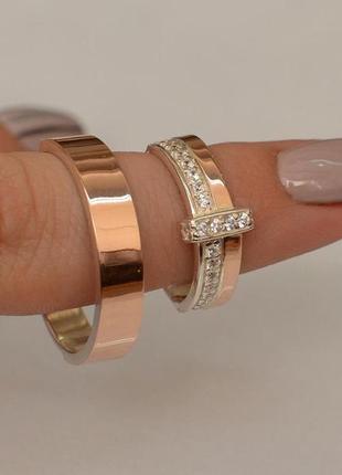 Обручальные кольца из серебра с золотыми пластинами (пара колец)1 фото