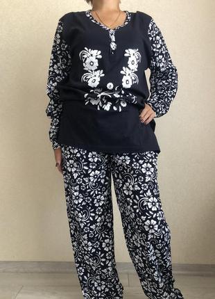 Пижама женская батал с брюками  трикотажная размер  621 фото