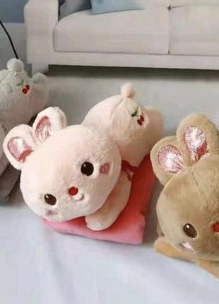 Мягкая игрушка подушка с пледом зайчик