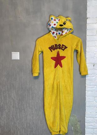 Плюшевое кигуруми цельная теплая пижама слип с капюшоном мишка черепа на мальчика или девочку 7-8р george