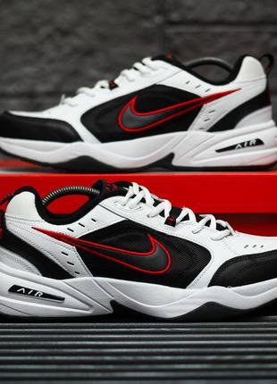 Черно белые с красным кроссовки nike air monarch монарх air кожаные массивные монархи2 фото