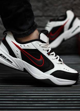 Черно белые с красным кроссовки nike air monarch монарх air кожаные массивные монархи3 фото