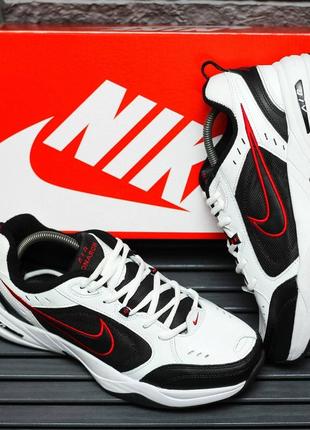 Черно белые с красным кроссовки nike air monarch монарх air кожаные массивные монархи6 фото