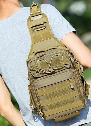Армійська тактична сумка через плече складна +захист вологи чоловічий месенджер койот тканинний слінг військовий6 фото