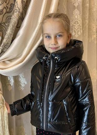 Куртка демисезонная для девочек на флисе черная