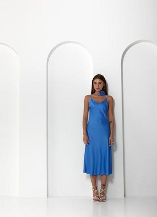 Шелковое женское платье-комбинация голубого цвета на тонких бретельках 42, 44, 46, 484 фото