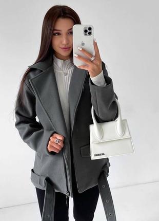 Женское темно серое графит пальто-косуха тренд 2022 весна осень на подкладке 🩷