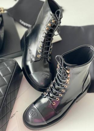 Ботинки осенние на шнуровке кожаные chanel7 фото