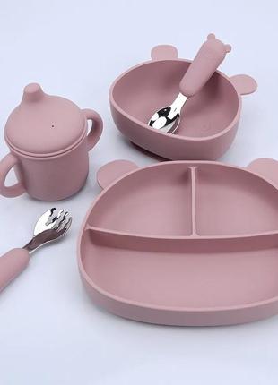 Набір дитячого посуду ведмедик силіконовий посуд для дітей дитячий силіконовий посуд...
