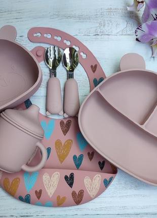 Набір дитячого посуду ведмедик силіконовий посуд для дітей дитячий силіконовий посуд...