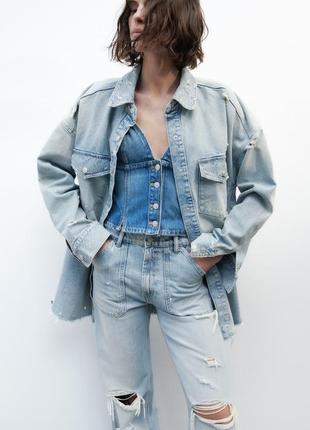 Оверсайз джинсовая куртка zara, коллекция 2023 года, размер l (xl), xl (xxl)