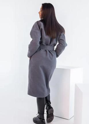 Женское кашемировое серое пальто с поясом большой размер4 фото