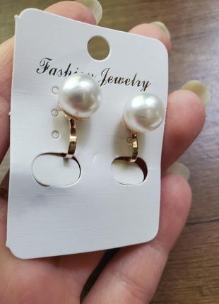 Клипсы для ушей жемчужинки золотые серебряные серьги детские красивые для девочки девушек украшения бижутерия