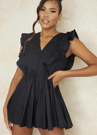 Комбинезон prettylittlething комбинезон-шорты однотонный чёрный кэжуал хлопок