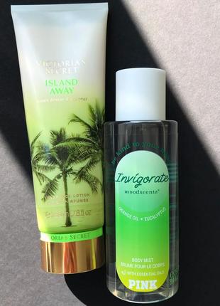 Набір victoria’s secret pink лосьйон спрей виктория сикрет island away invigorate