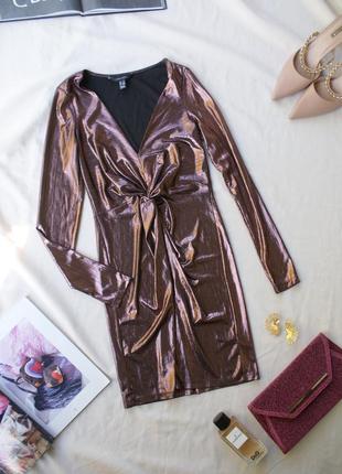 Брендова блискуча коктельна сукня металік футляр з перекрутом v-виріз від new look2 фото