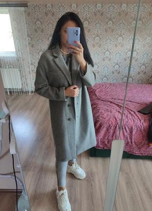 Пальто шерсть удлиненное zara базовое