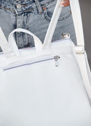 Женский рюкзак-сумка sambag trinity белый принт "flowers"8 фото
