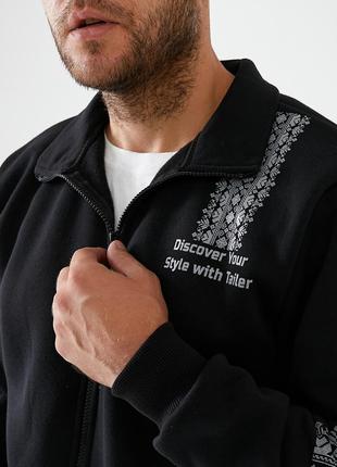 Мужской утепленный трикотажный костюм с орнаментом, капюшон - стойка (549)