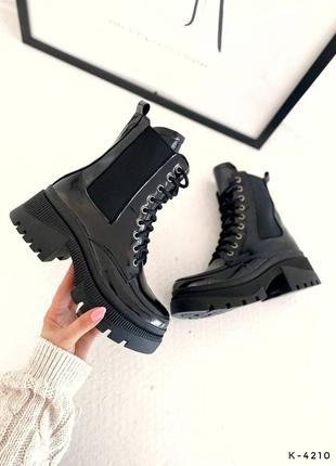 Натуральные челси - harry, черные, натуральная лакированная кожа, деми/зима