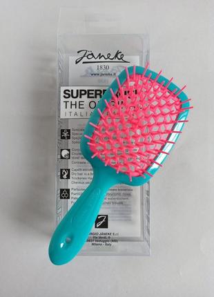 Гребінець для волосся janeke супербраш стандарт оригінал італія блакитна+малинові зубчики2 фото