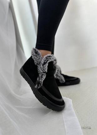 Замшевые ботинки с мехом, черные, экозамша, зима8 фото