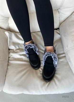 Замшевые ботинки с мехом, черные, экозамша, зима4 фото