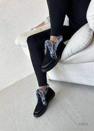Замшевые ботинки с мехом, черные, экозамша, зима9 фото