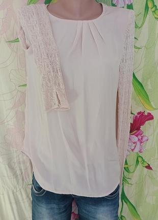 Zara basic. кофта с ажурными рукавами блуза блузка фирменная искусственный шелк