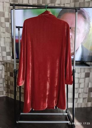 Женский длинный велюровый жакет пальто терракотового цвета большой размер 52- 56 италия2 фото