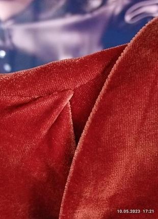 Женский длинный велюровый жакет пальто терракотового цвета большой размер 52- 56 италия5 фото