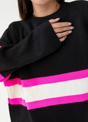 Трендовый укороченный свитер свободного прямого кроя в полоску яркий модный трендовый8 фото