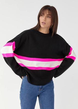 Трендовый укороченный свитер свободного прямого кроя в полоску яркий модный трендовый2 фото