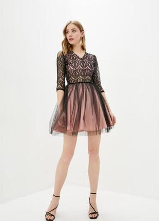 Вечернее платье с кружевом и пышной юбкой, розовое с фатином, одежда, 28007