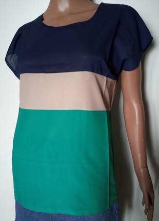 Блуза женская с короткими рукавами / футболка шифоновая трехцветная5 фото