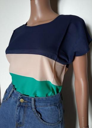 Блуза женская с короткими рукавами / футболка шифоновая трехцветная10 фото