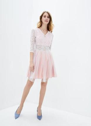 Вечернее платье с кружевом и пышной юбкой, розовое с фатином, одежда, 280073 фото