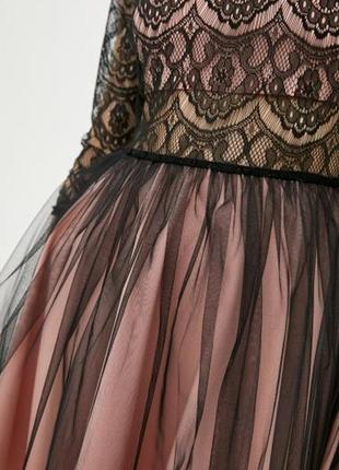 Вечернее платье с кружевом и пышной юбкой, розовое с фатином, одежда, 280078 фото
