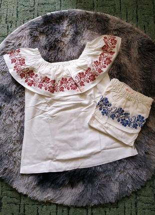Льняная блуза-вышиванка короткий рукав s,l,xl